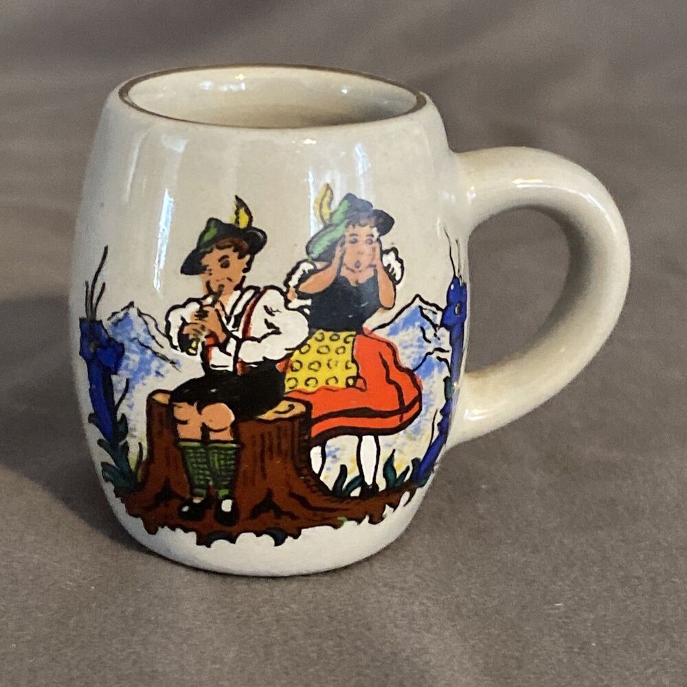 West Germany Stoneware Shot Glass Stein Mug With Handle Miniature Vintage Flute